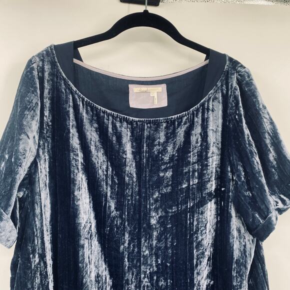 Anthropologie Floreat Crushed Velvet Mini Dress Tunic Pockets Navy Blue Large - Picture 5 of 9